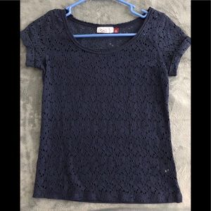 See-through Floral Detailed Navy Shirt
